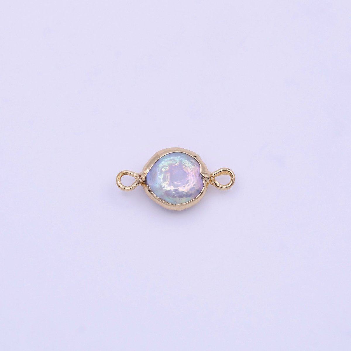 Clearance 1 Piece Natural Pearl Gold bezel connector approx. 17x9.5mm round shape gold plated Charm Connector P-1845 - DLUXCA