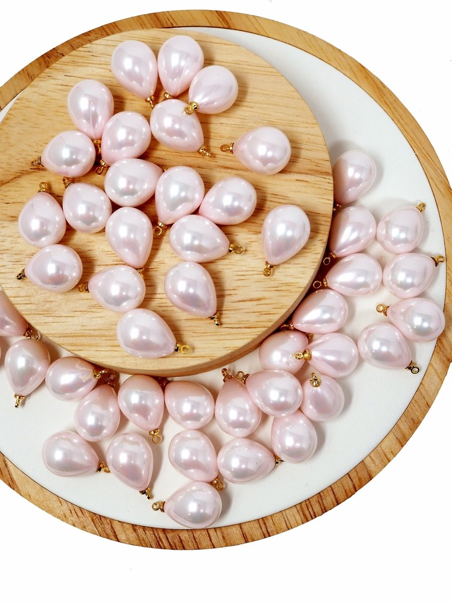 Clearance 1/5/10pcs Teardrop Pearls Charm - Tear Drop Pear Briolette Pearl Beads - Light Pink Pearls - Light Rose Pink Shell Pearls 19x11mm, SPEARL-CH-7 - DLUXCA
