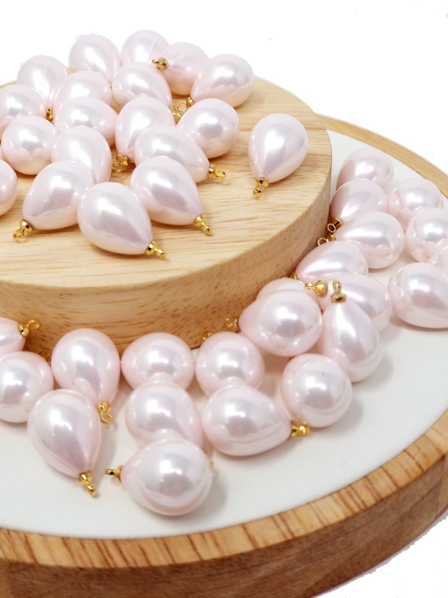 Clearance 1/5/10pcs Teardrop Pearls Charm - Tear Drop Pear Briolette Pearl Beads - Light Pink Pearls - Light Rose Pink Shell Pearls 19x11mm, SPEARL-CH-7 - DLUXCA