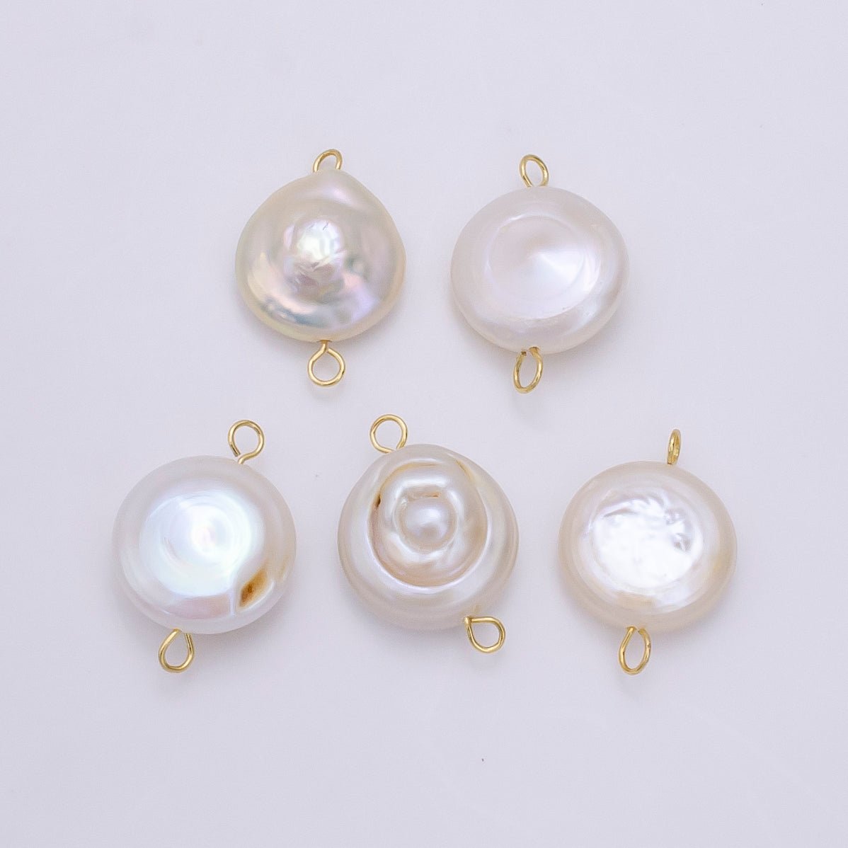 Clearance! 1x Freeform Natural Button Pearl Charm Connector White Fresh Pearl Charm 14K Gold Filled For Bridal Necklace Earring Bracelet Jewelry Making P-1792 - DLUXCA