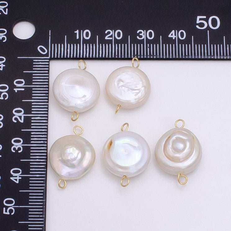 Clearance! 1x Freeform Natural Button Pearl Charm Connector White Fresh Pearl Charm 14K Gold Filled For Bridal Necklace Earring Bracelet Jewelry Making P-1792 - DLUXCA