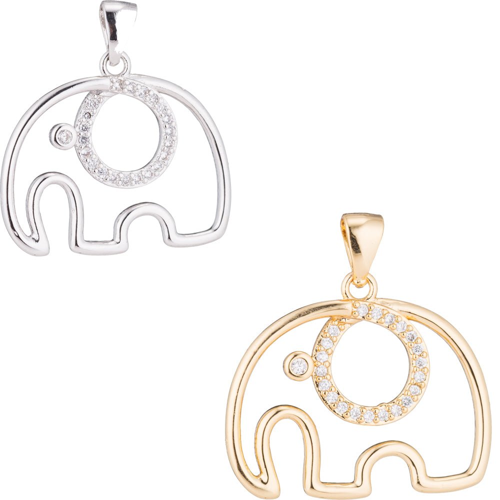 Clearance! Cute 24K Elephant Pave Cubic Zirconia Crystal Pendant for DIY Necklace H-202 - DLUXCA