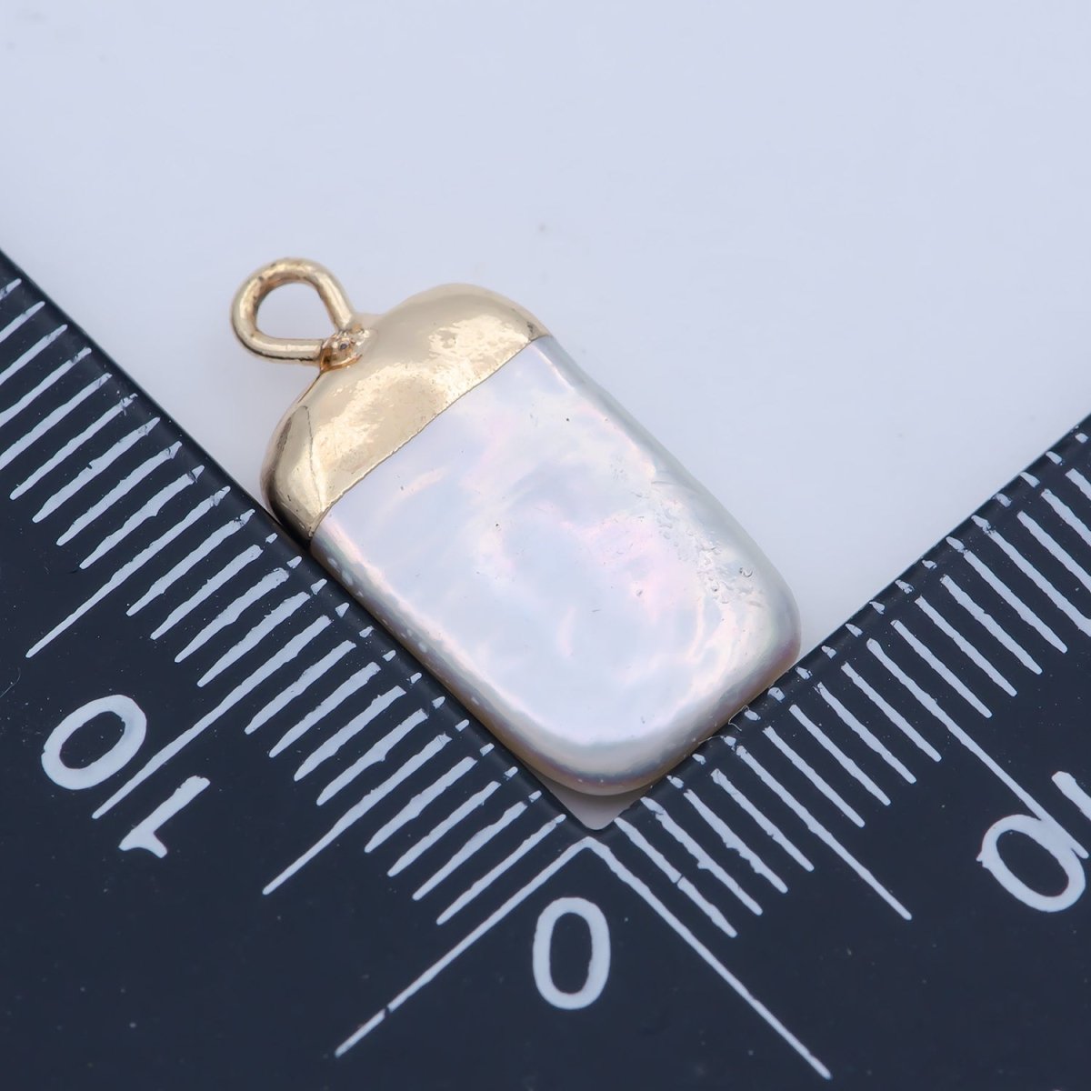 Clearance! Freeform Rectangle Shape Baroque Pearl Charm with 18k Light Gold Plated Edge for Necklace Anklet Bracelet Earring Charm Supplies 19mmx9mm P-1808 - DLUXCA