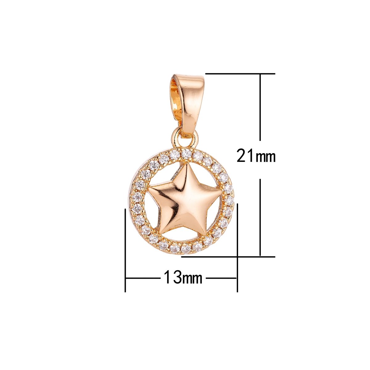 Clearance! Gold Circle Celestial Star Pave Cubic Zirconia Crystal Pendant for DIY Necklace H-025 - DLUXCA