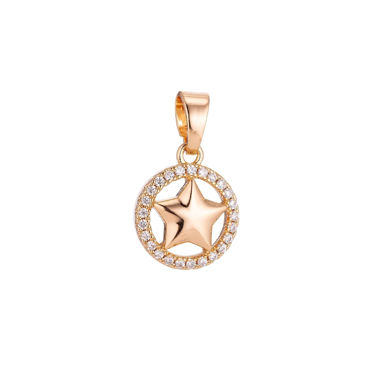 Clearance! Gold Circle Celestial Star Pave Cubic Zirconia Crystal Pendant for DIY Necklace H-025 - DLUXCA