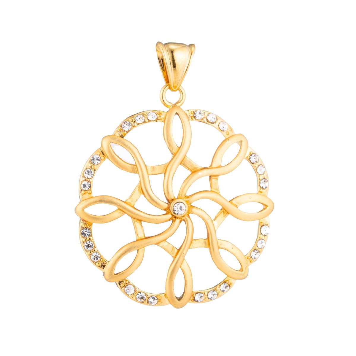 Clearance! Gold Circle Geometric Dreamcatcher Pave Cubic Zirconia Crystal Pendant for DIY Necklace H-530 - DLUXCA
