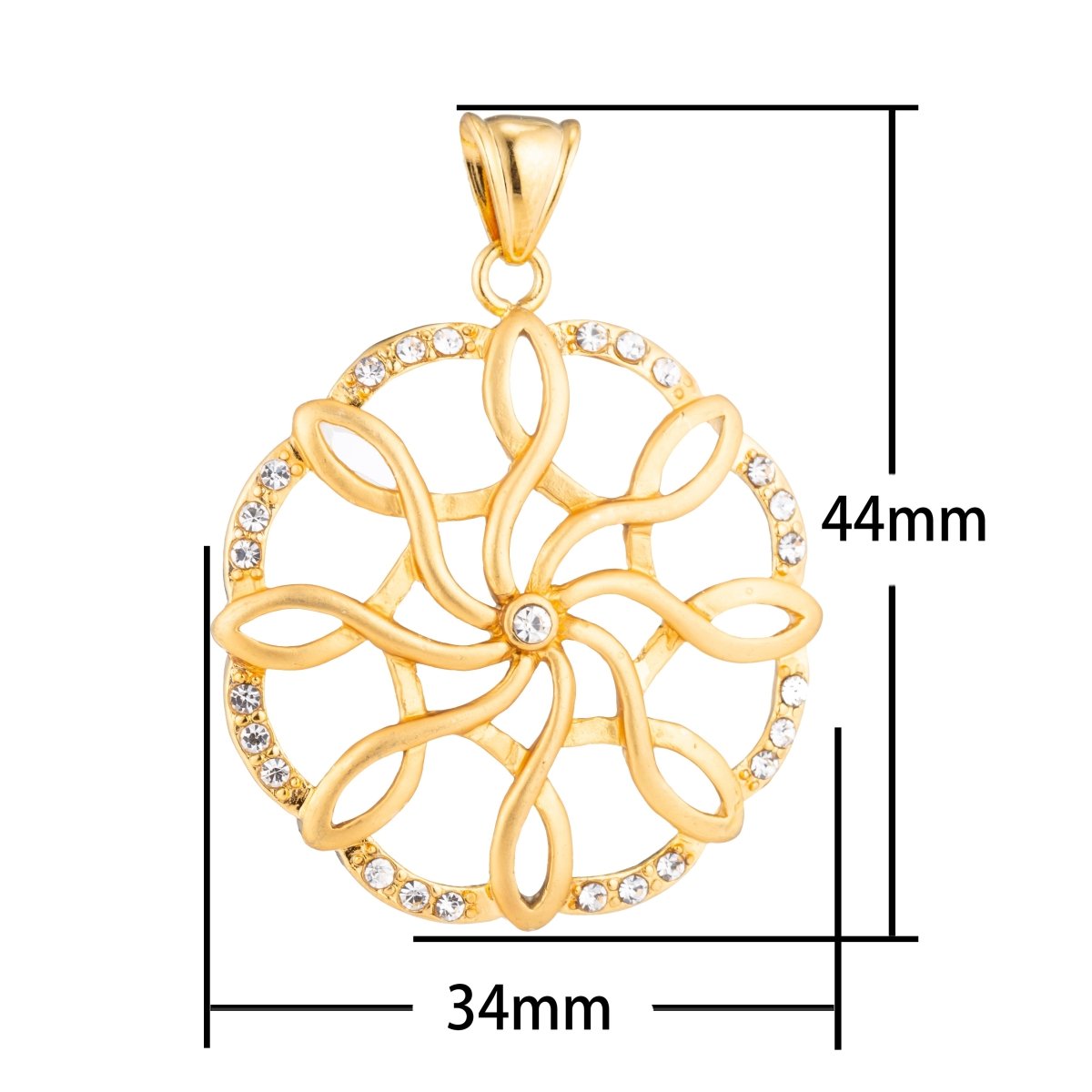 Clearance! Gold Circle Geometric Dreamcatcher Pave Cubic Zirconia Crystal Pendant for DIY Necklace H-530 - DLUXCA