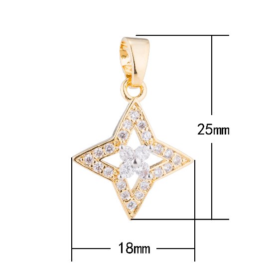 Clearance! Gold Flower Stars Pave Cubic Zirconia Crystal Pendant for DIY Necklace / CL-H279 - DLUXCA