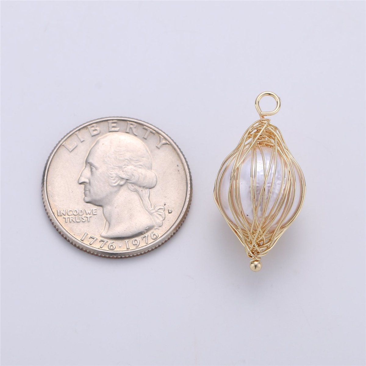 Clearance! Gold Hand Wired Pearl Pendant for DIY Necklace E-495 - DLUXCA