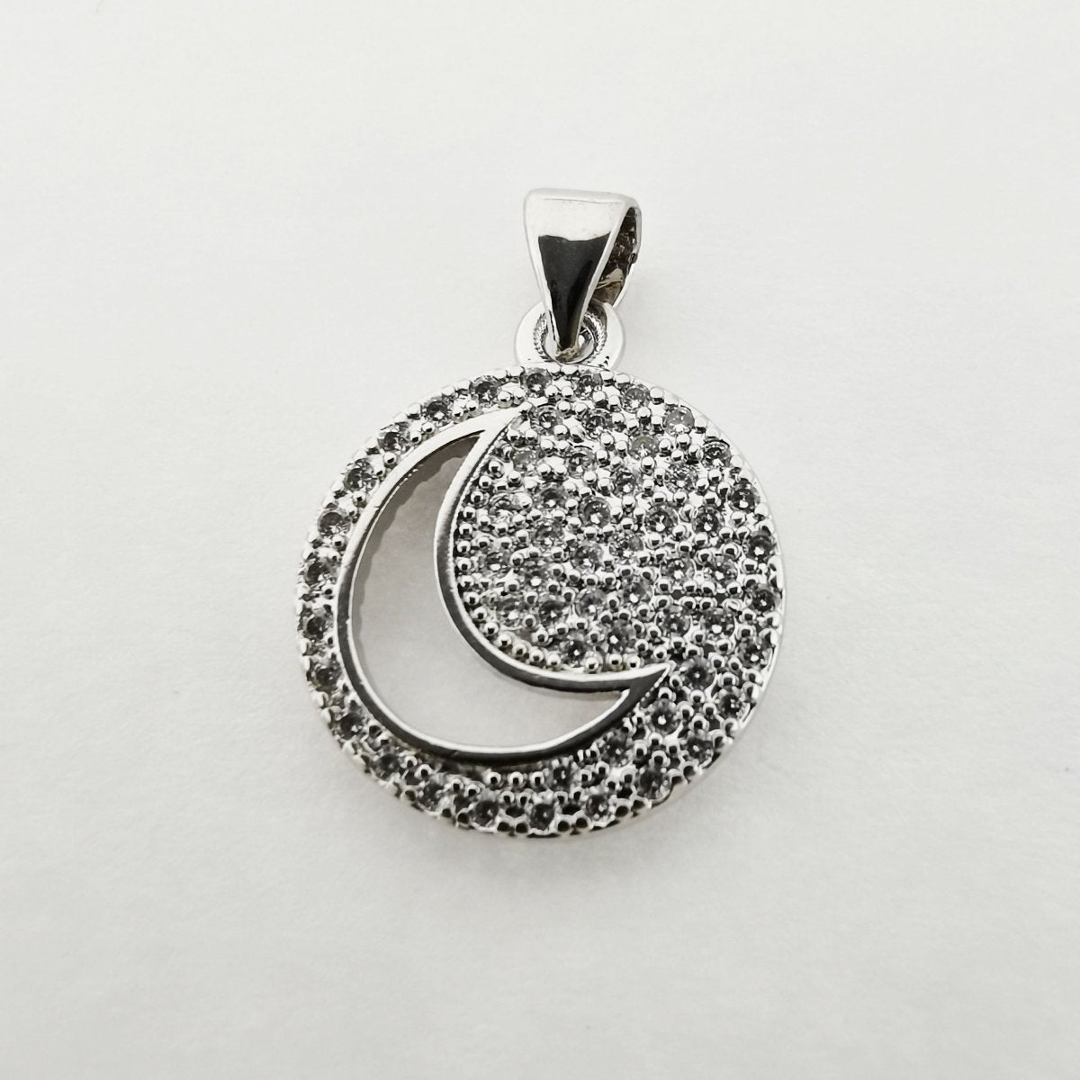 Clearance! Gold / Silver Circle Celestial Moon and Star Pave Cubic Zirconia Crystal Pendant for DIY Necklace H-312 - DLUXCA