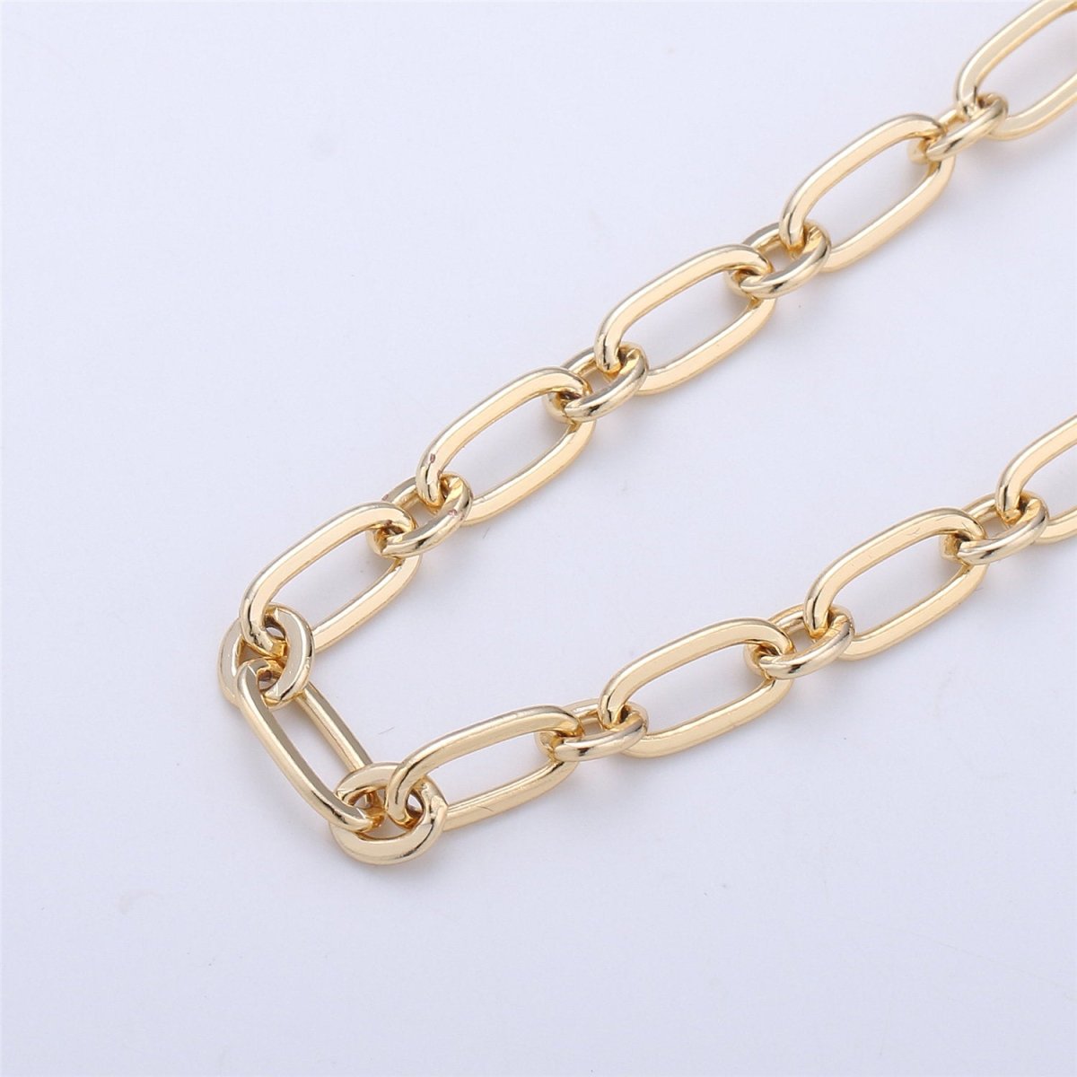 Clearance Price Blowout 24K Gold Filled Chain, 1 Yard / 3 Feet Oval Link Chain for Necklace, 10x3mm PAPER CLIP Chain for Necklace Bracelet Anklet Component Supply | ROLL-004 - DLUXCA