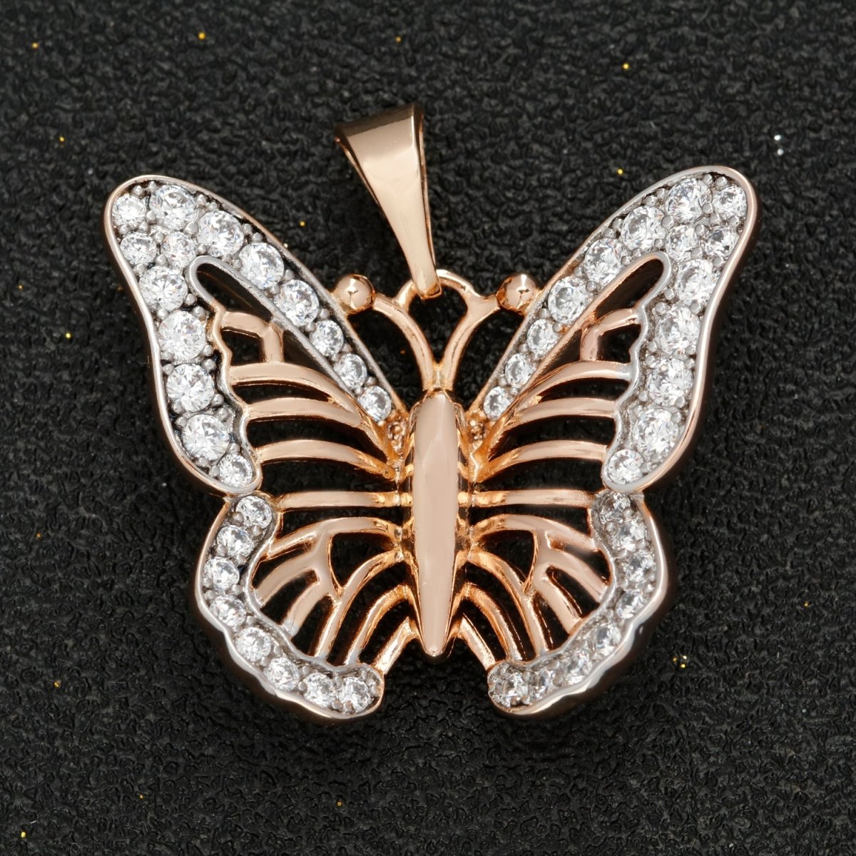 Clearance Pricing BLOWOUT 18k Gold Filled Mariposa Butterfly Charm Micro Pave Monarch Pendant for Necklace Supply N-1418 - DLUXCA