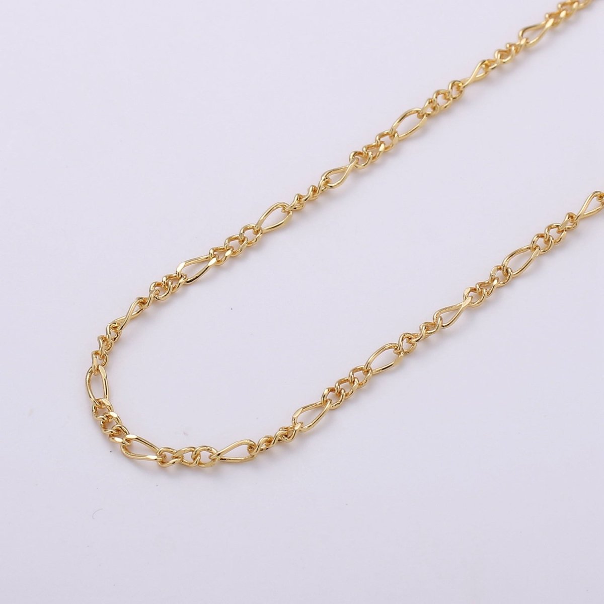 Clearance Pricing BLOWOUT Dainty 2mm Figaro Chain, 16K Gold Filled FIGARO Chain Flat Figaro Chain Jewelry Sold by the Yard for Necklace Bracelet Anklet Supply | ROLL-375 - DLUXCA