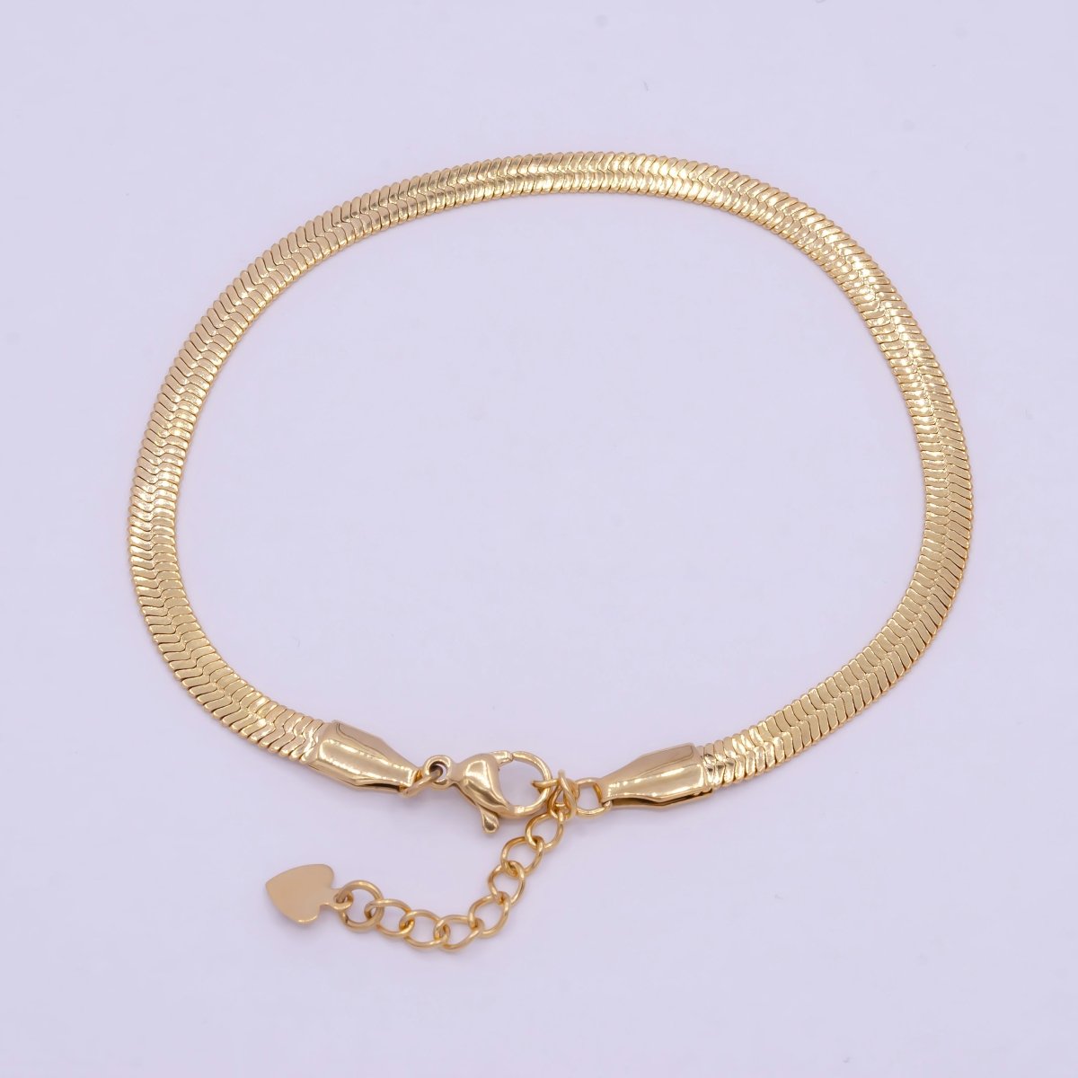 Clearance Pricing BLOWOUT Gold 4mm Herringbone Snake Chain 7 Inch Bracelet For Wholesale Bracelet Jewelry Making Supply WA-929 - DLUXCA