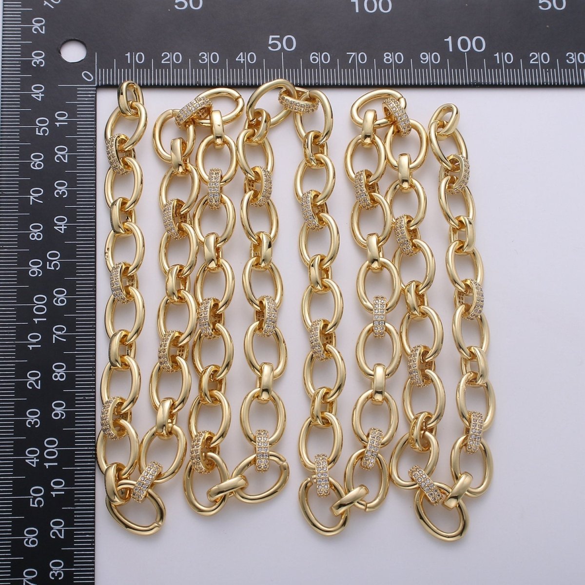 Clearance Pricing BLOWOUT Micro Pave Chain 24K Gold Filled ROLO Cable Paper Clip Chain Thick Chain by Meter for Statement Necklace Making Supply 14x10mm | ROLL-245 (O-061) - DLUXCA