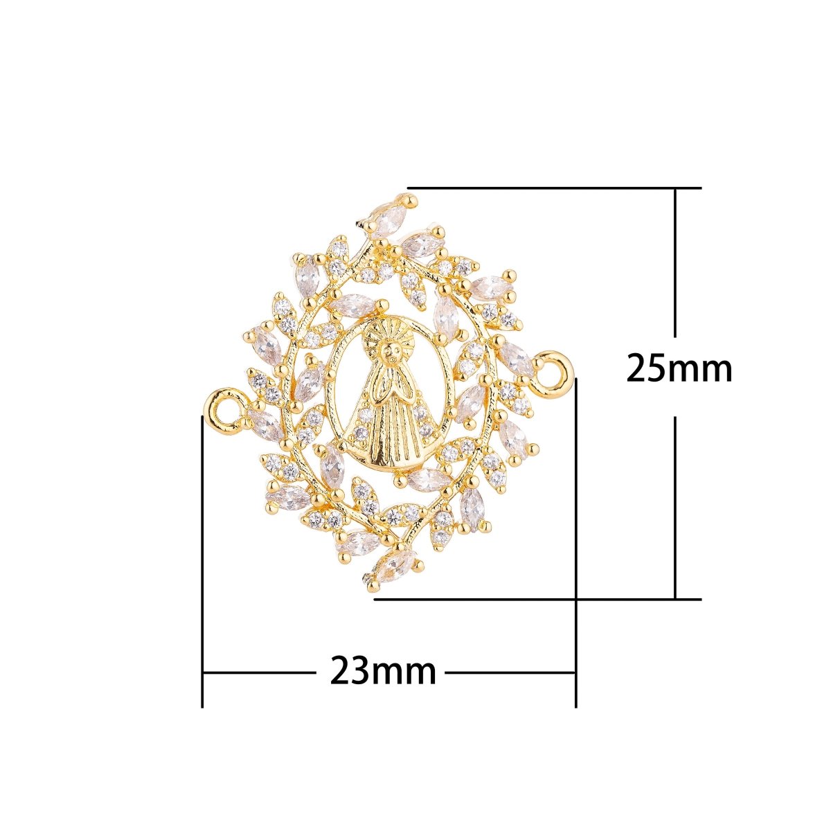 CLEARANCE | White, Rose Gold, 18K Gold Filled, Gun Metal Plated Spiritual Religious Mother Mary Praying in Wreath, Cubic Zirconia Bracelet Charm Bead Finding Connector For Jewelry Making | F-022 - DLUXCA