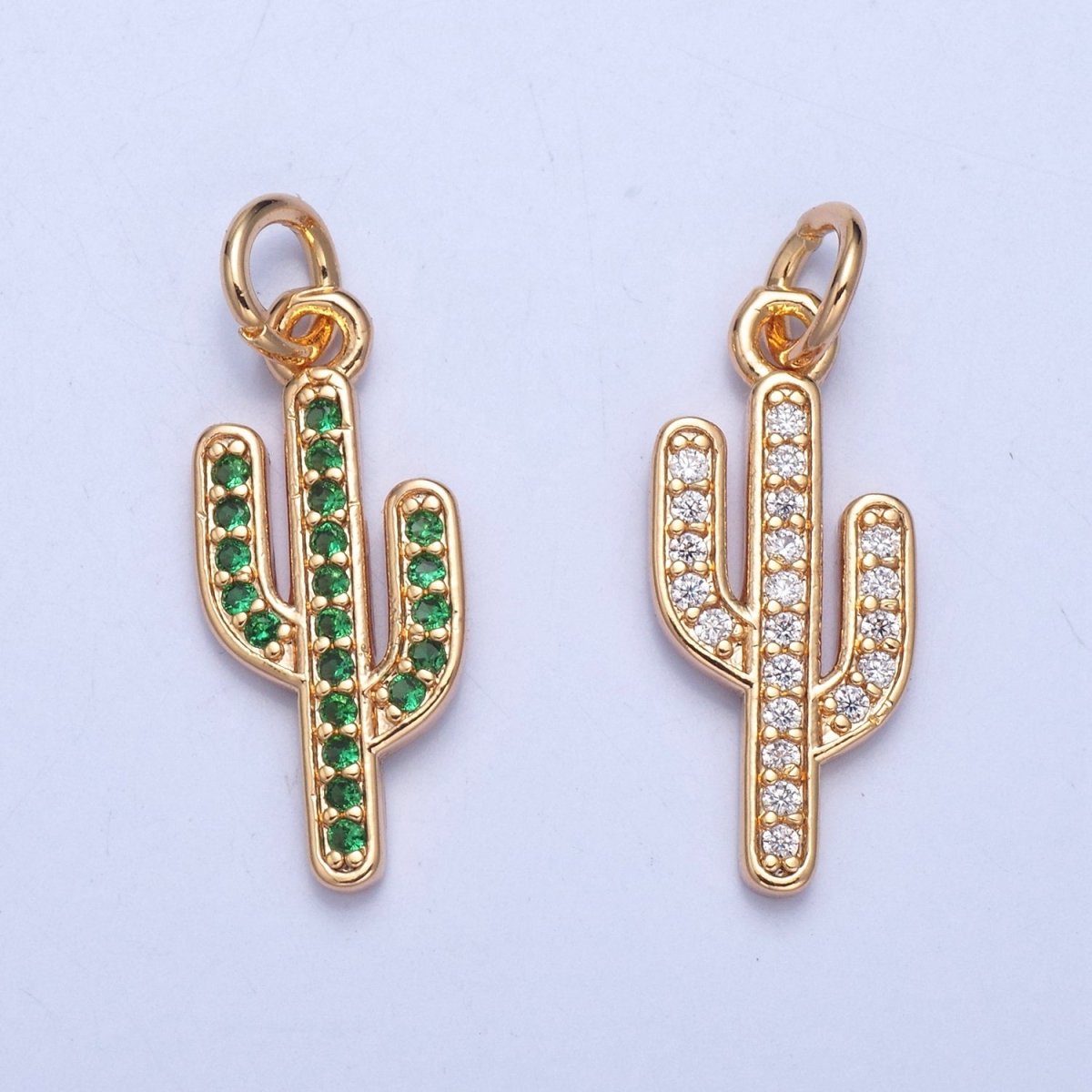 Clear/Green Micro Pave Cactus Charm, Desert Plant For Jewelry Making X-036 X-037 - DLUXCA