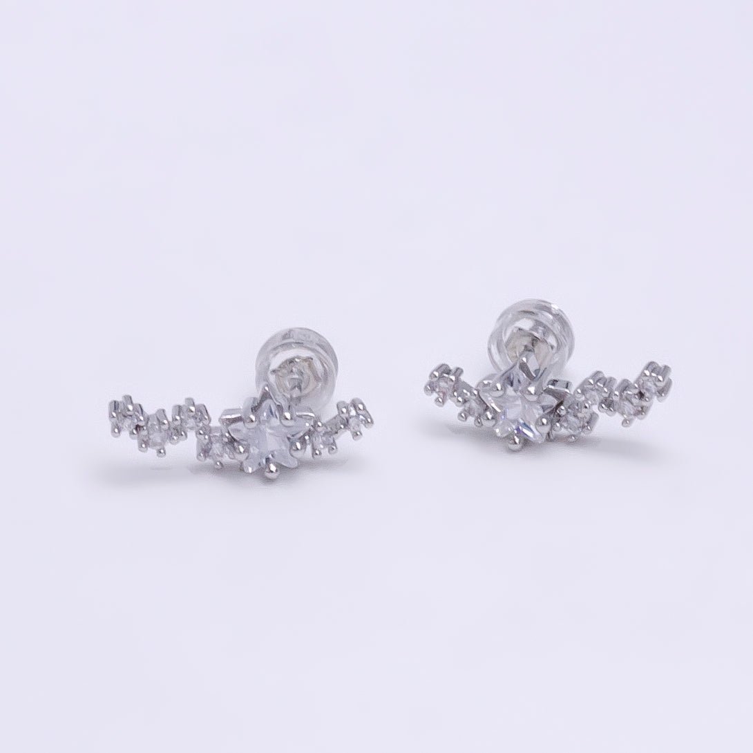 Climber Star Stud Earrings, Crystal Encrusted, Wedding Earrings, Celestial Stud Earrings, bridesmaids earring, Bridal Earrings V-080 V-081 - DLUXCA