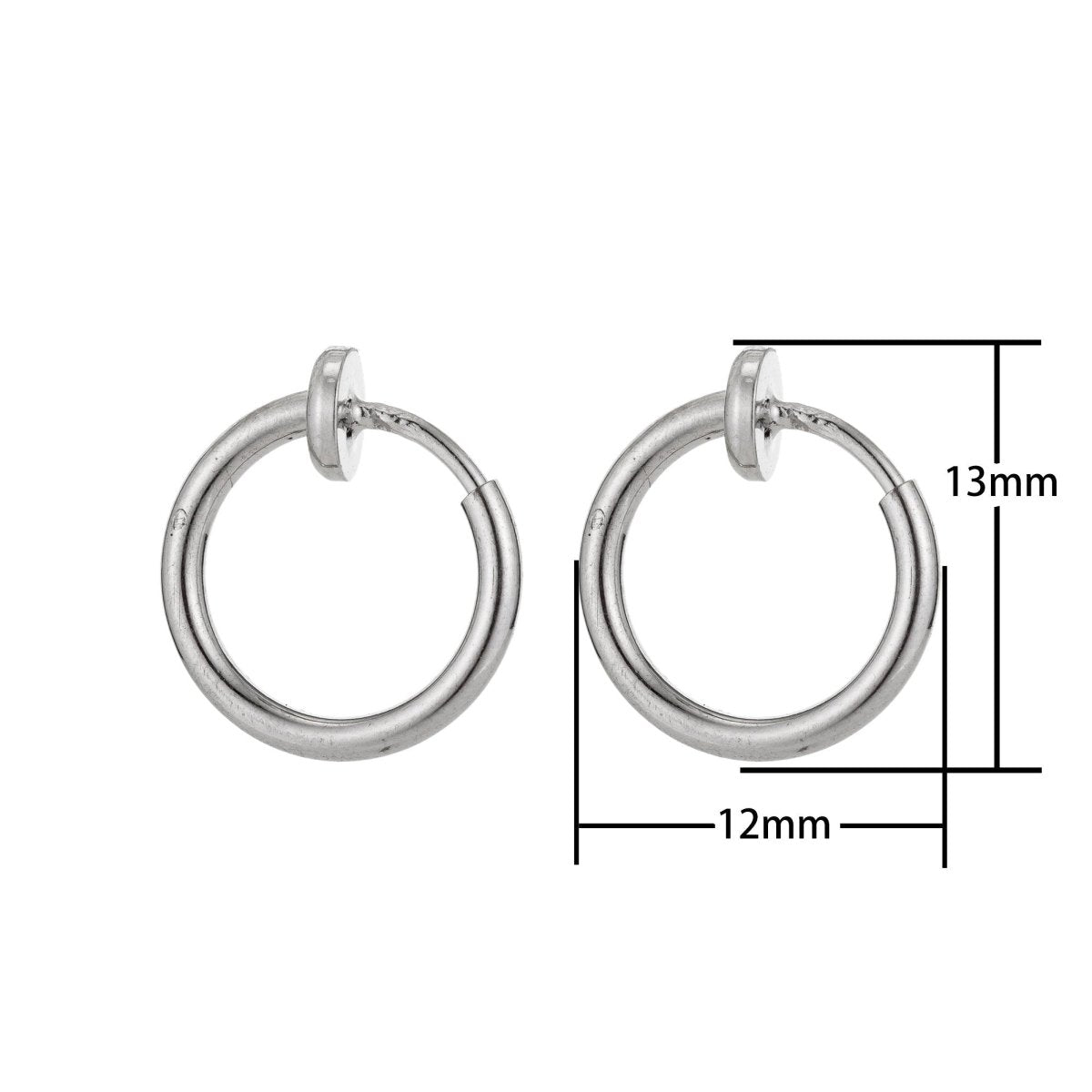 Clip On Earrings Gold Filled / White Gold Earring 12mm No Piercing Hoop Small Spring Clip on Earrings Ear Cuff One Touch open link L-508~L-511 - DLUXCA