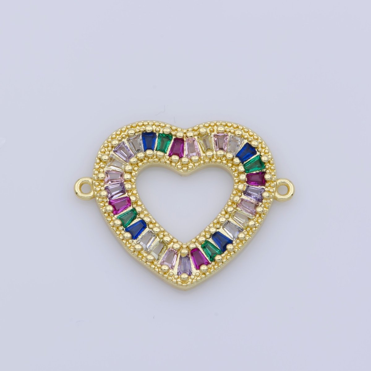 Colorful Baguette CZ Micro Pave Heart Shape Connector/Link, Cz Pave Bracelet Necklace Connector in 14k Gold Filled F-346 - DLUXCA