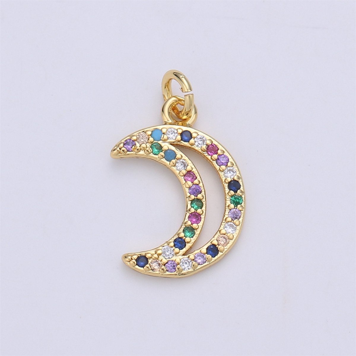 Colorful cubic crescent moon pendant, Nickel Lead free 10x17mm, 18K Gold Filled Charm Micro Pave Celestial Jewelry C-739 - DLUXCA