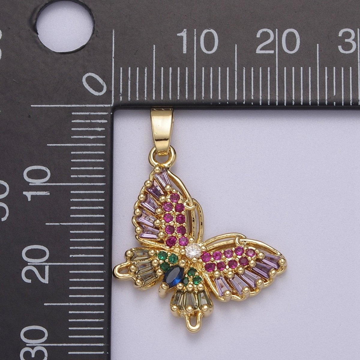 Colorful CZ Butterfly Pendant 24K Gold Filled Butterfly Pendant, Necklace Bracelet Supply J-513 J-517 - DLUXCA