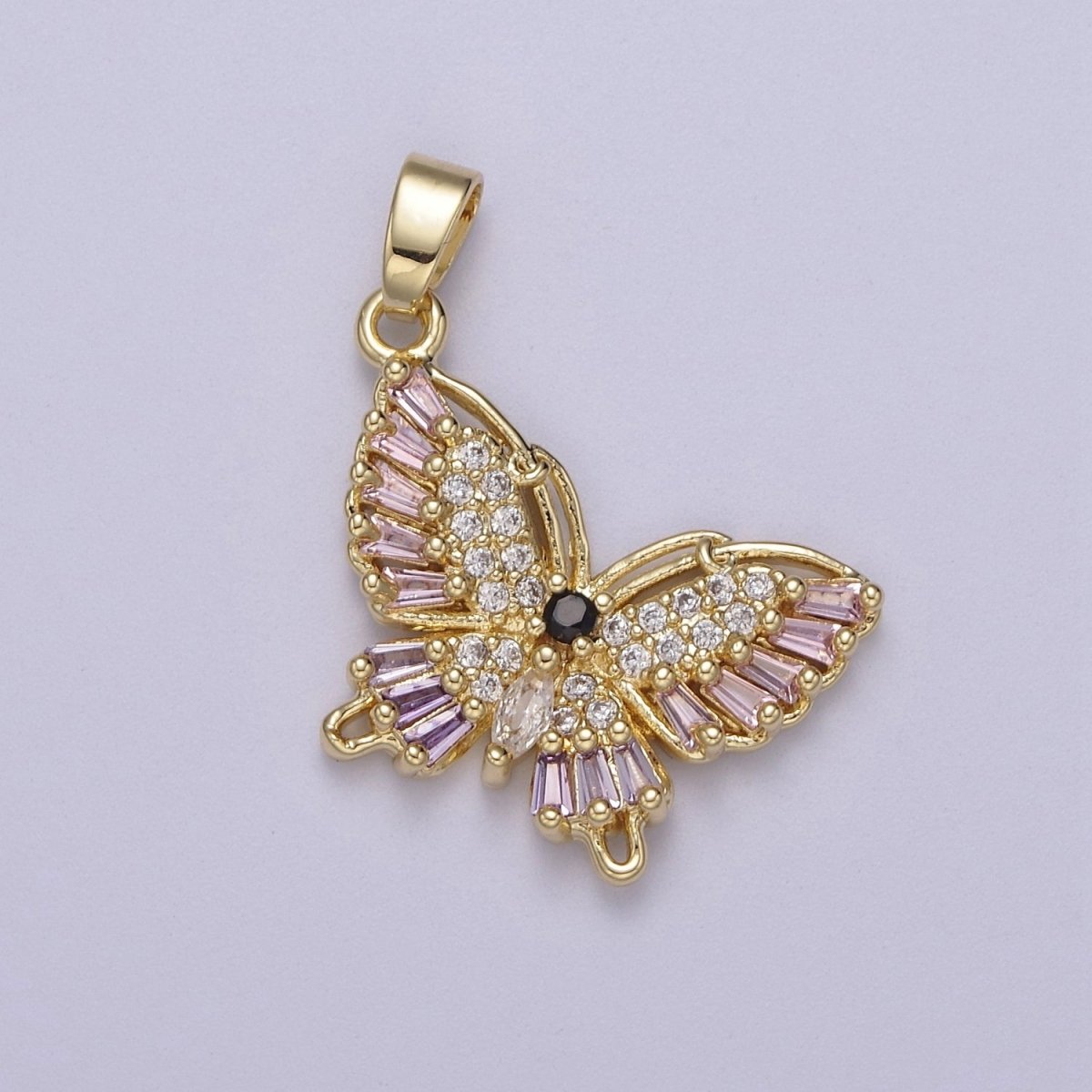Colorful CZ Butterfly Pendant 24K Gold Filled Butterfly Pendant, Necklace Bracelet Supply J-513 J-517 - DLUXCA