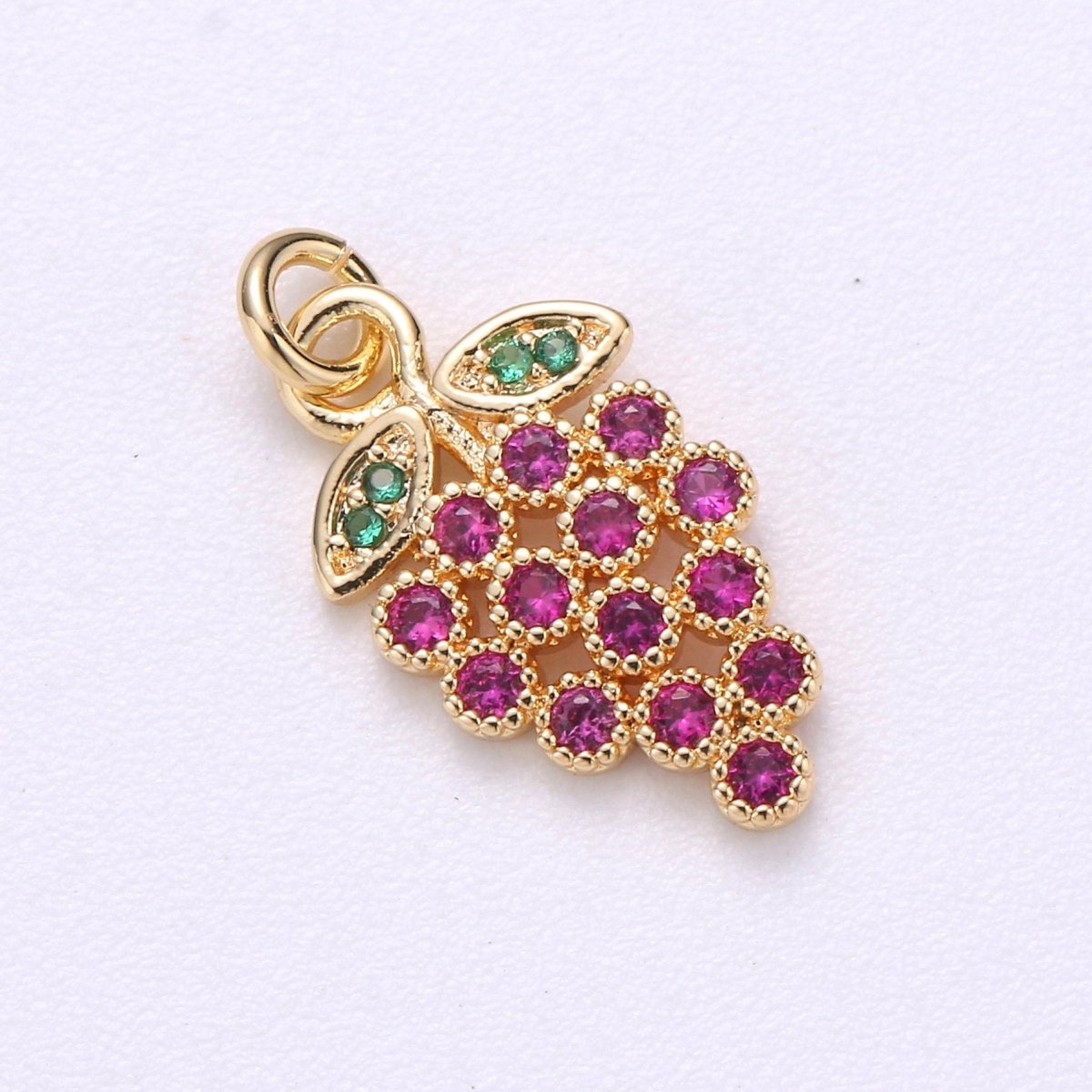 Colorful CZ Micro Pave Grape Charm, Cubic Zirconia Pave Fruit Pendant Charm, Micro Pave Fruits Charm in 18k gold filled, C-421 - DLUXCA