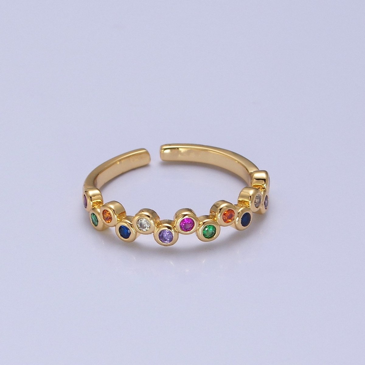 Colorful cz ring, Gold Filled stacking ring bubble ring Thin CZ gold Ring Open Adjustable Ring O-2118 - DLUXCA