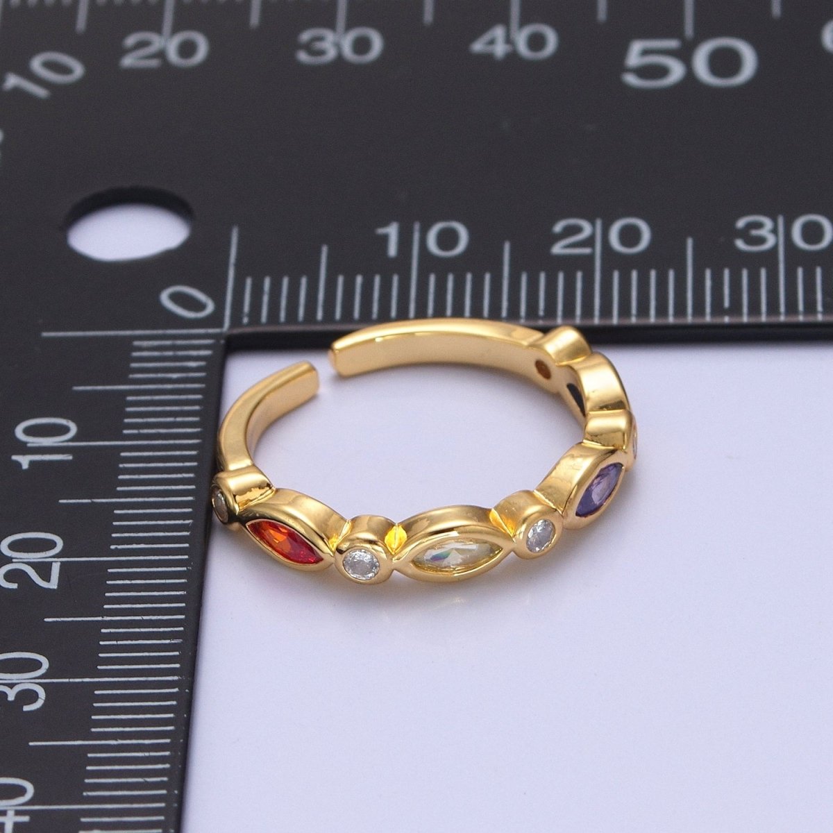 Colorful Cz ring, Gold Filled stacking ring Eye ring Thin CZ gold Ring Open Adjustable Ring O-2119 - DLUXCA