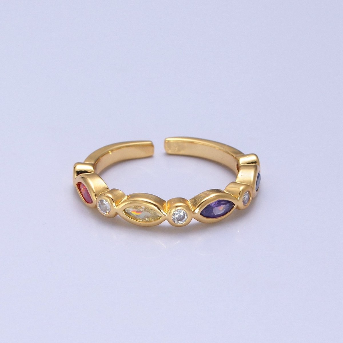 Colorful Cz ring, Gold Filled stacking ring Eye ring Thin CZ gold Ring Open Adjustable Ring O-2119 - DLUXCA