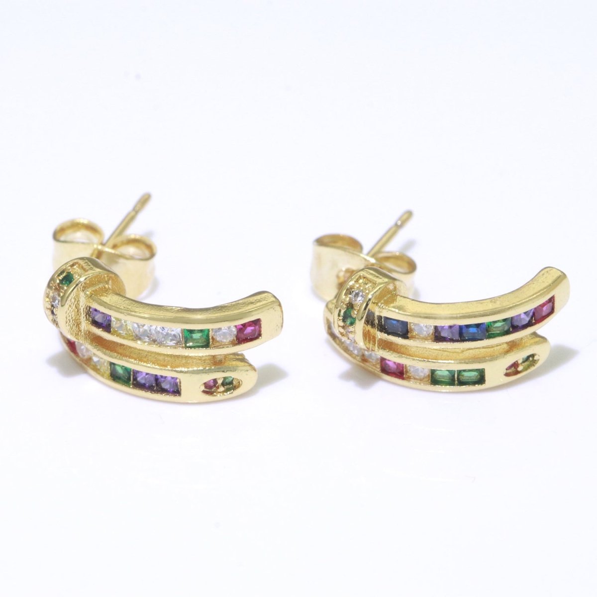 Colorful Cz Stud Earring in Gold Filled Rainbow Cubic Zirconia Stud T-143 - DLUXCA
