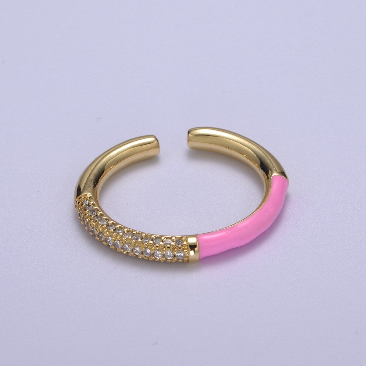 Colorful Enamel Adjustable Ring, 14K Gold Filled CZ Fusion Stacking Ring, Adjustable Ring, Fashion Enamel Jewelry S-170 ~ S-179 - DLUXCA