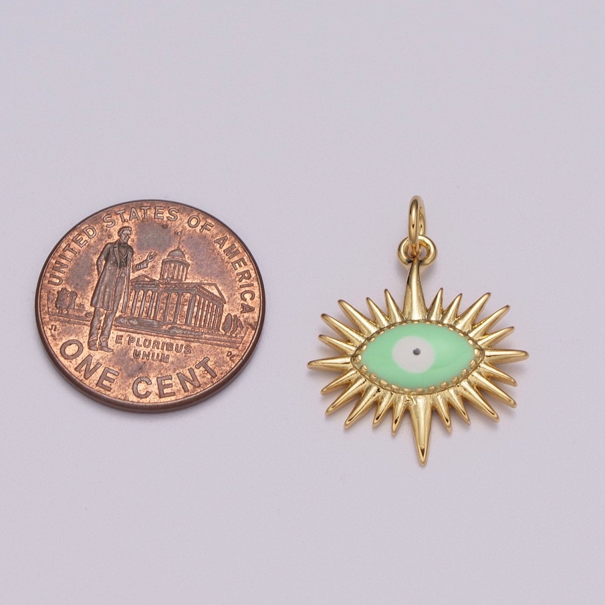 Colorful Enamel Evil Eye Pendant, Protection Amulet Pendant, Gold Enamel Evil Eye Pendant Star Burst Charm, M-915-M-918 - DLUXCA