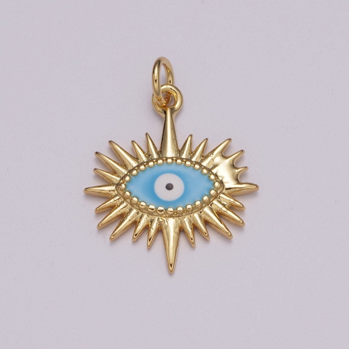 Colorful Enamel Evil Eye Pendant, Protection Amulet Pendant, Gold Enamel Evil Eye Pendant Star Burst Charm, M-915-M-918 - DLUXCA