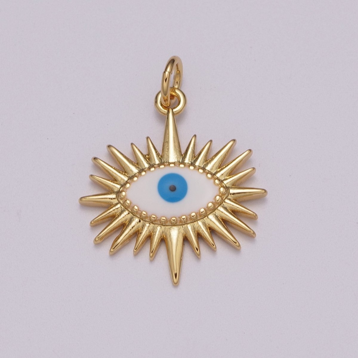 Colorful Enamel Evil Eye Pendant, Protection Amulet Pendant, Gold Enamel Evil Eye Pendant Star Burst Charm, M-915-M-918 - DLUXCA