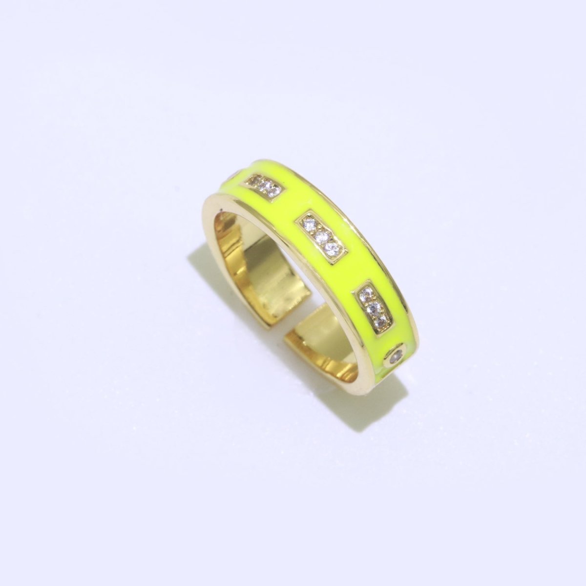 Colorful Enamel Ring | Multicolor Gold Filled Band Rainbow Ring | Enamel Stacking Ring Open Ring Adjustable Ring Black Pink Green White Neon Ring O-514 ~ O-523 - DLUXCA