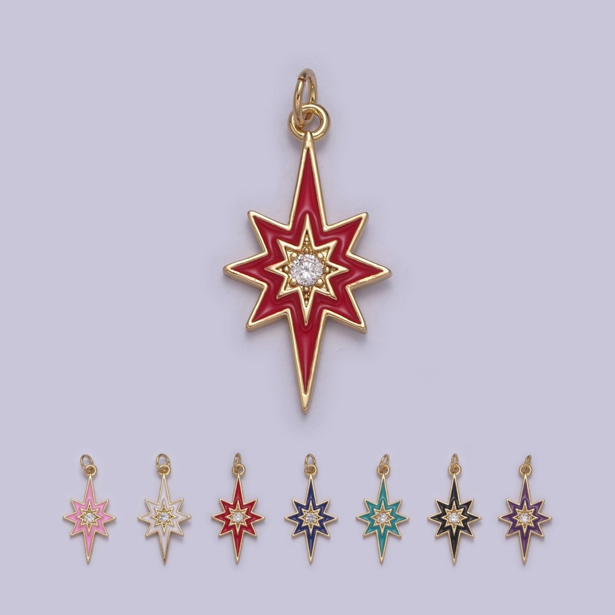 Colorful Enamel Star Charm 8 Point Star Starburst North Star Pendant - Gold Filled Statement Celestial Charm Pendant N-729 - N-735 - DLUXCA