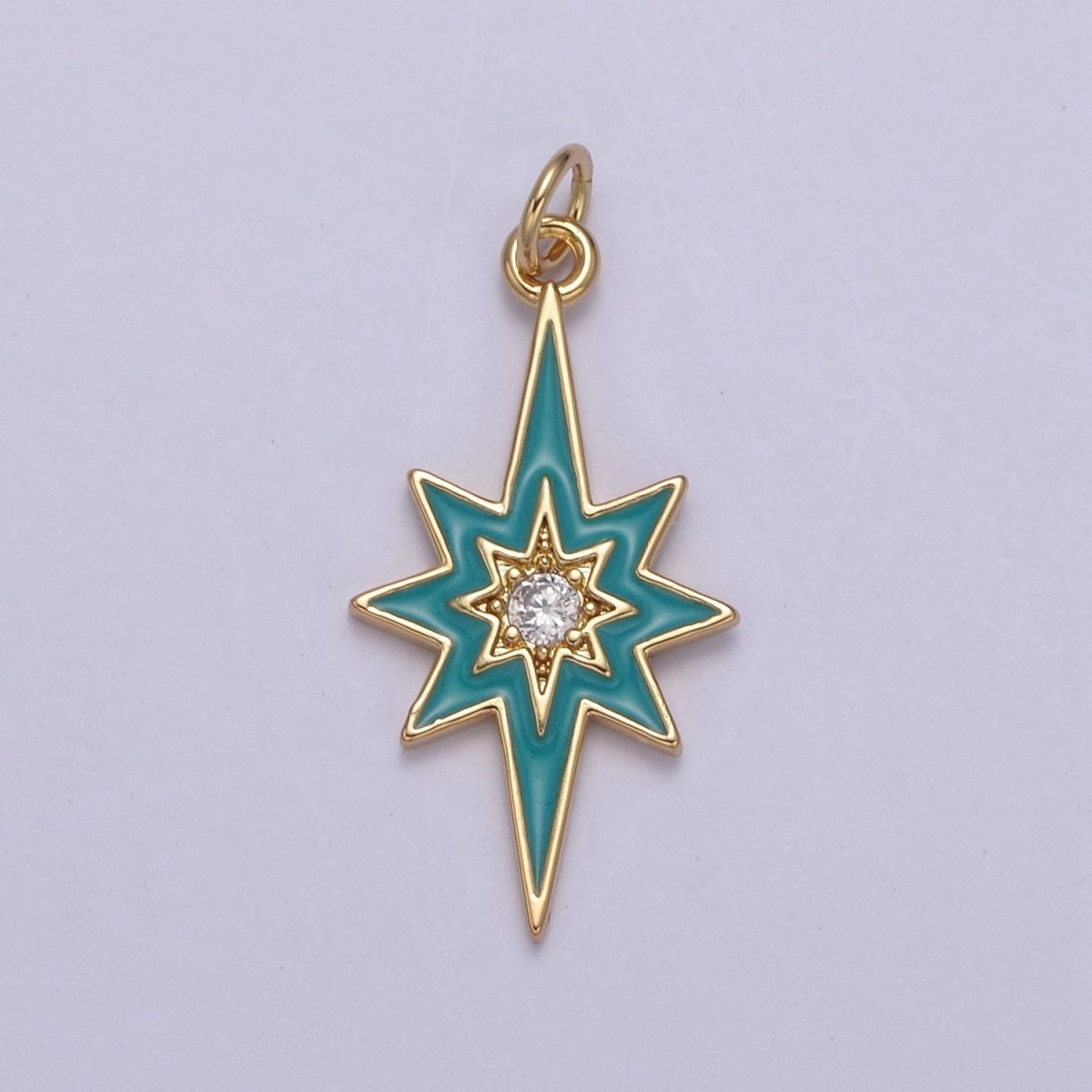 Colorful Enamel Star Charm 8 Point Star Starburst North Star Pendant - Gold Filled Statement Celestial Charm Pendant N-729 - N-735 - DLUXCA