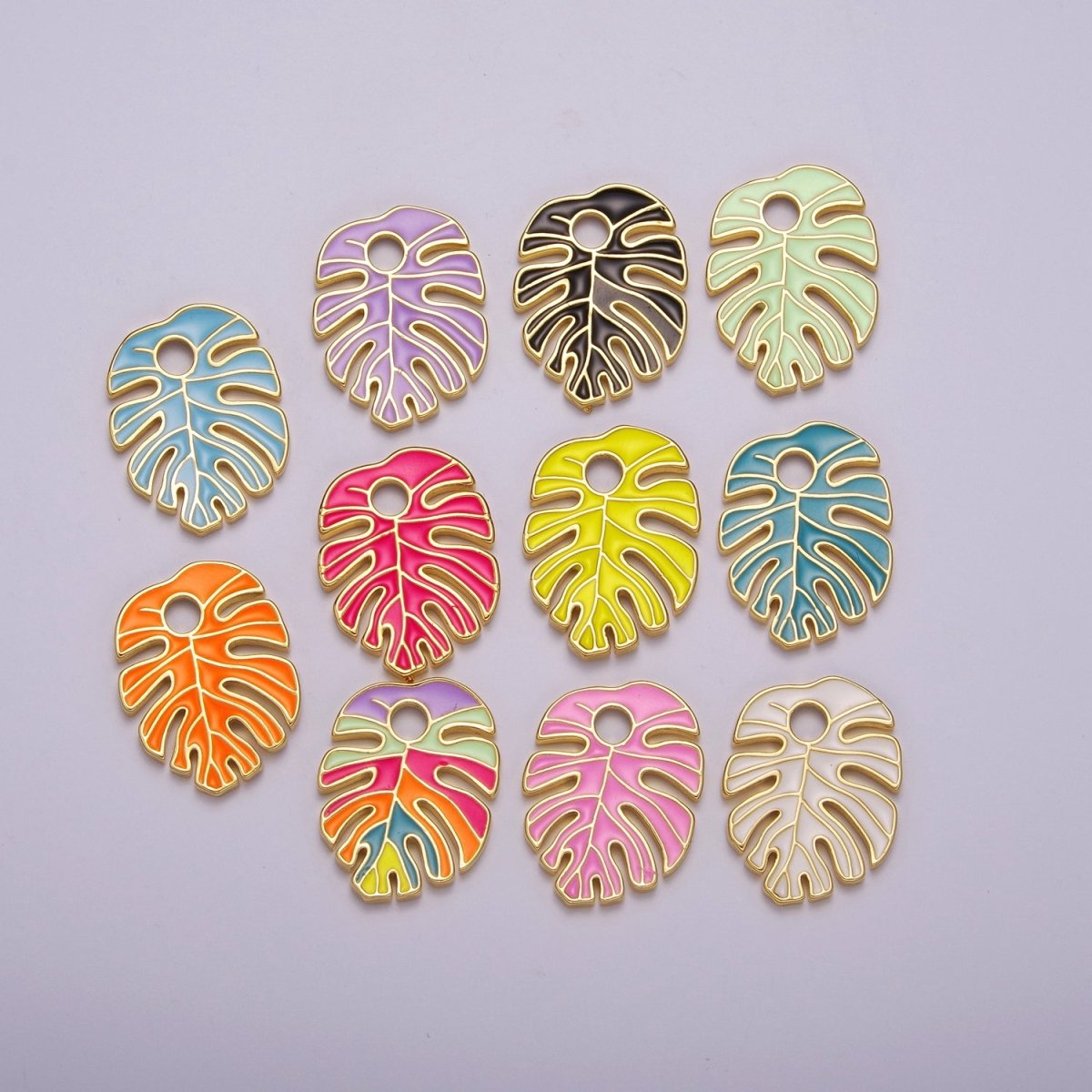Colorful Enamel Tropical Monstera Leaf Plant Charm Necklace Bracelet Earring Pendant Gold Filled Leaf Nature Charm Large Leaf Charm M-790 - M-800 - DLUXCA