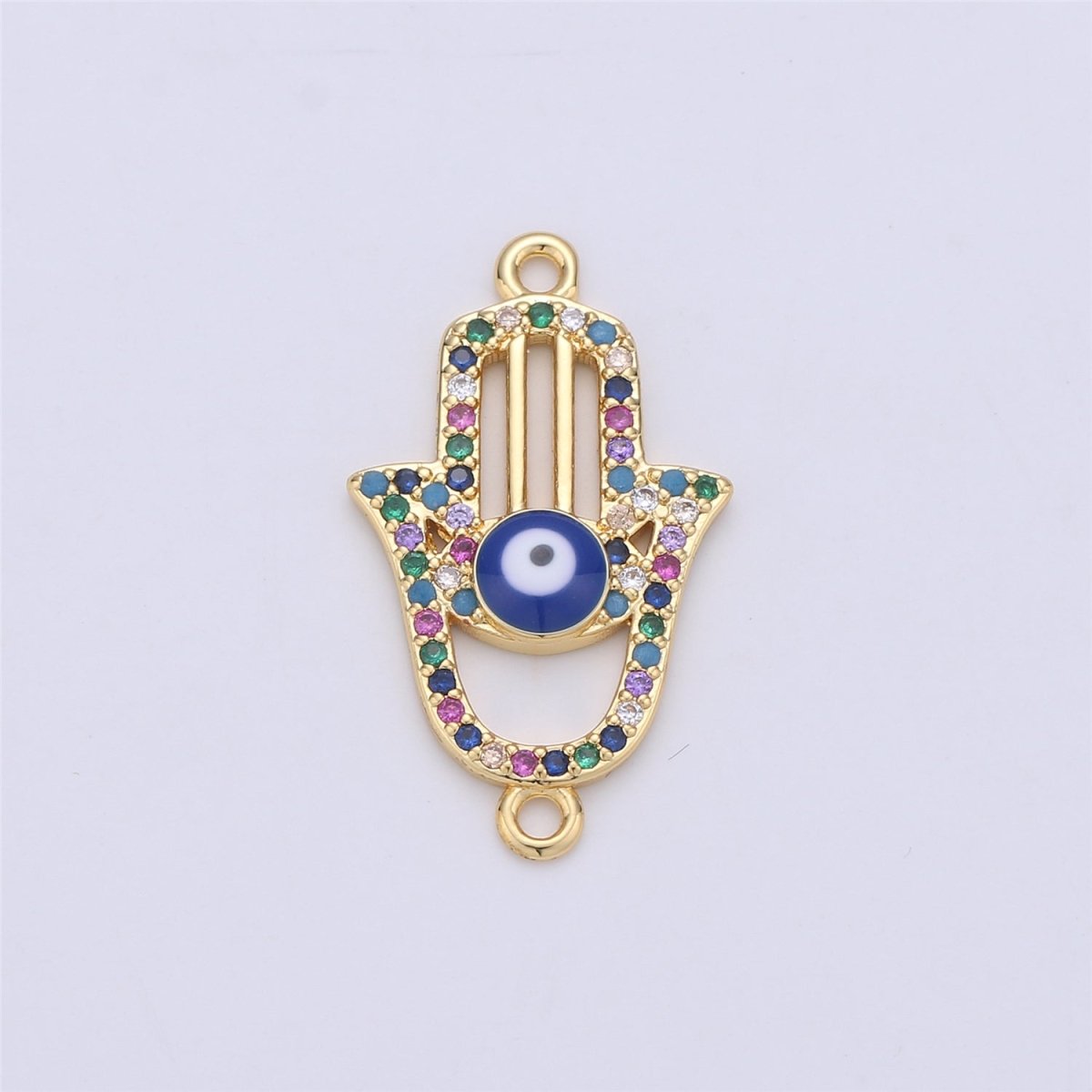 Colorful Gold Hamsa Hand Connector Rainbow Micro Pave Hamsa Charm Connector for Bracelet Necklace Earring Component - DLUXCA