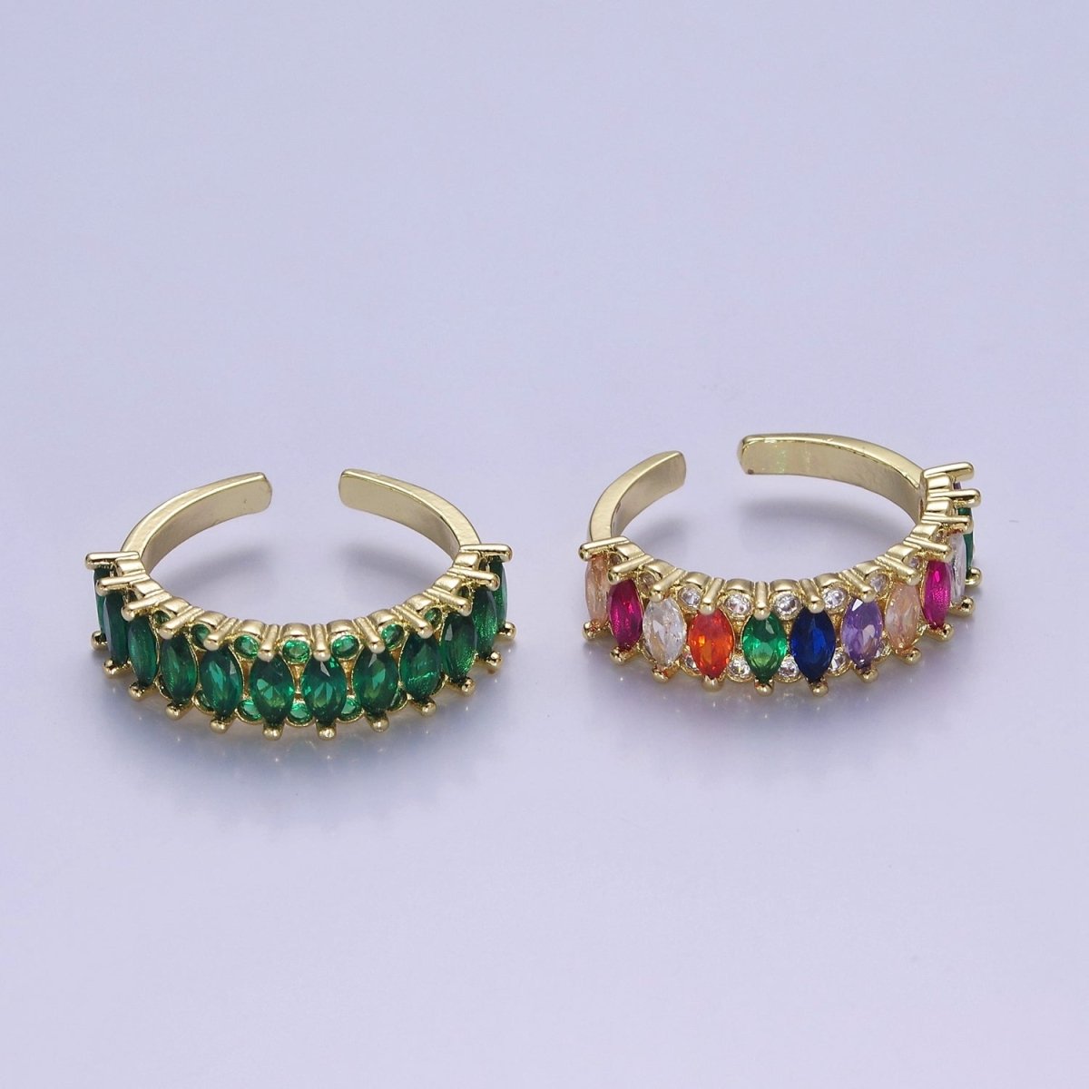 Colorful Marquise Pave Ring Rainbow Statement Ring Open Adjustable O-2184 O-2190 - DLUXCA