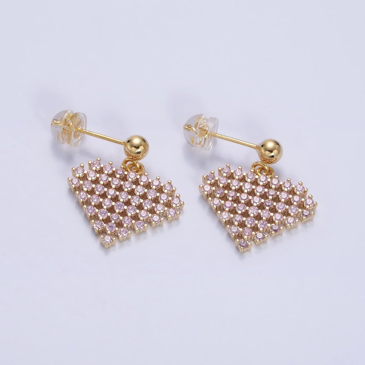 Colorful Micro Pave Heart Drop Earring Gold CZ Love Shape Stud Cocktail Earring AB719 AB720 AB721 AB722 AB723 - DLUXCA