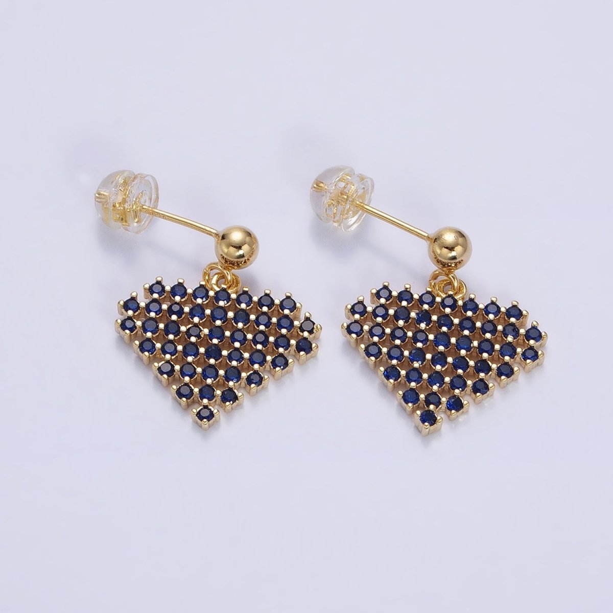 Colorful Micro Pave Heart Drop Earring Gold CZ Love Shape Stud Cocktail Earring AB719 AB720 AB721 AB722 AB723 - DLUXCA