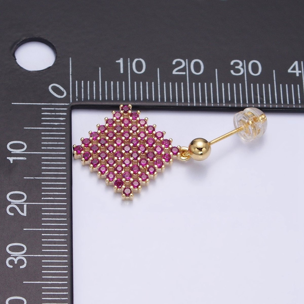 Colorful Micro Pave Rhombus Drop Earring Gold CZ Diamond Shape Stud Earring Geometric Design Cocktail Earring AB714 AB715 AB716 AB717 AB718 - DLUXCA