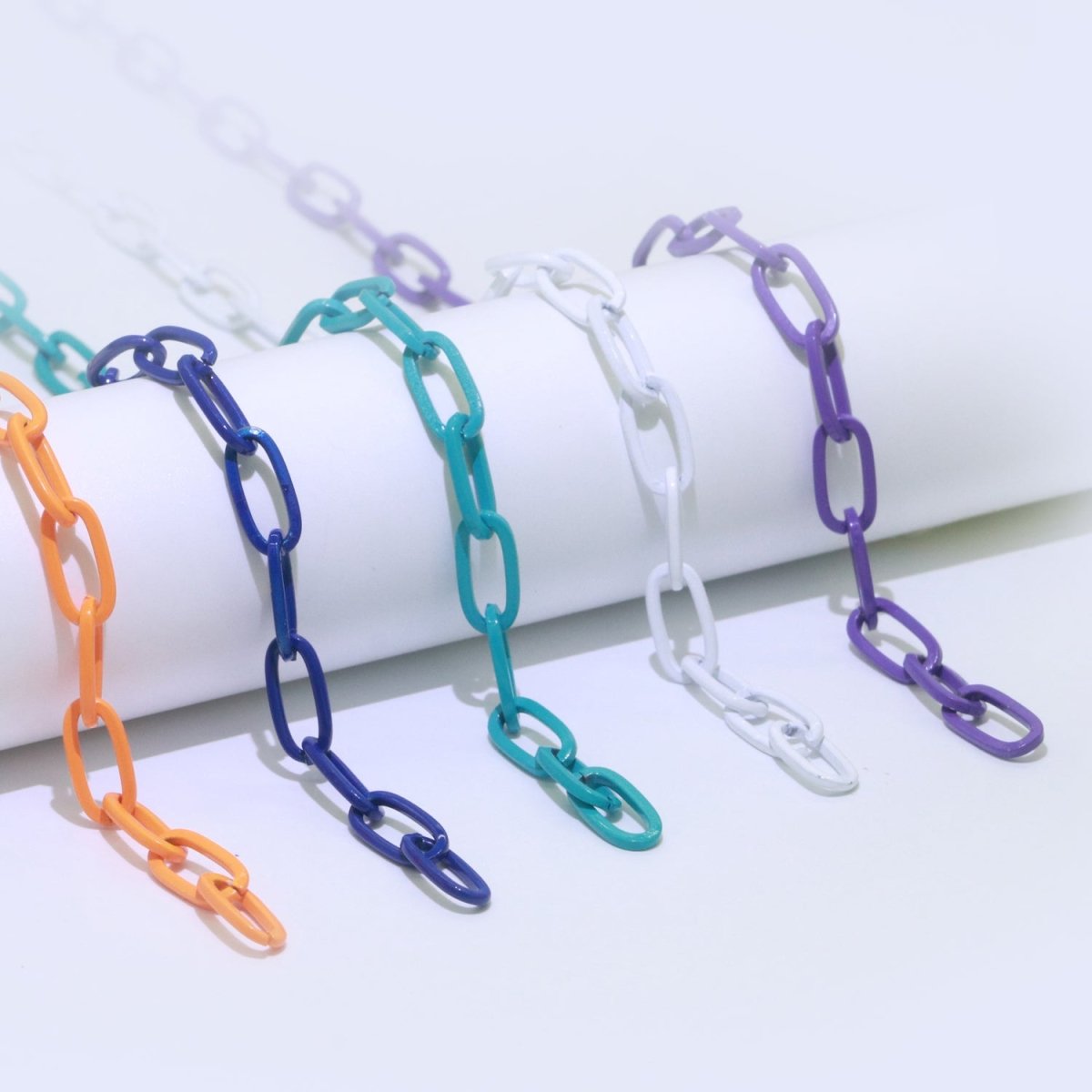 Colorful Paper Clip Chain Enamel Green, Yellow, Pink, Black, Orange, White, Purple Color for Necklace Bracelet | ROLL-576 - ROLL-585 Clearance Pricing - DLUXCA