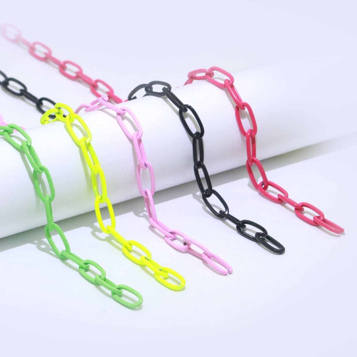 Colorful Paper Clip Chain Enamel Green, Yellow, Pink, Black, Orange, White, Purple Color for Necklace Bracelet | ROLL-576 - ROLL-585 Clearance Pricing - DLUXCA