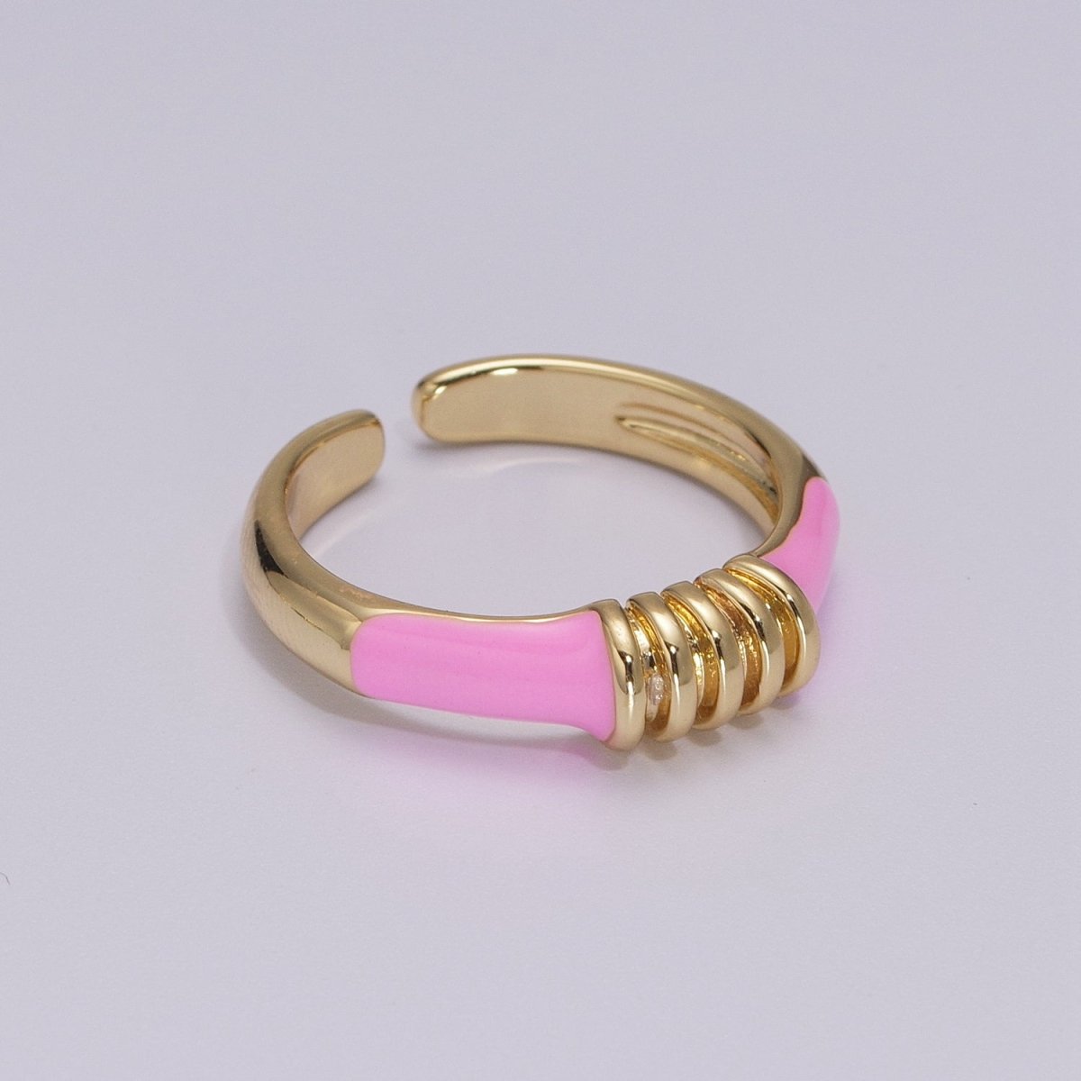 Colorful Pastel Enamel Ring • Gold Filled Multicolor Open Band • Green Pink Black White Minimalist Stackable Ring U-115~U-118 - DLUXCA