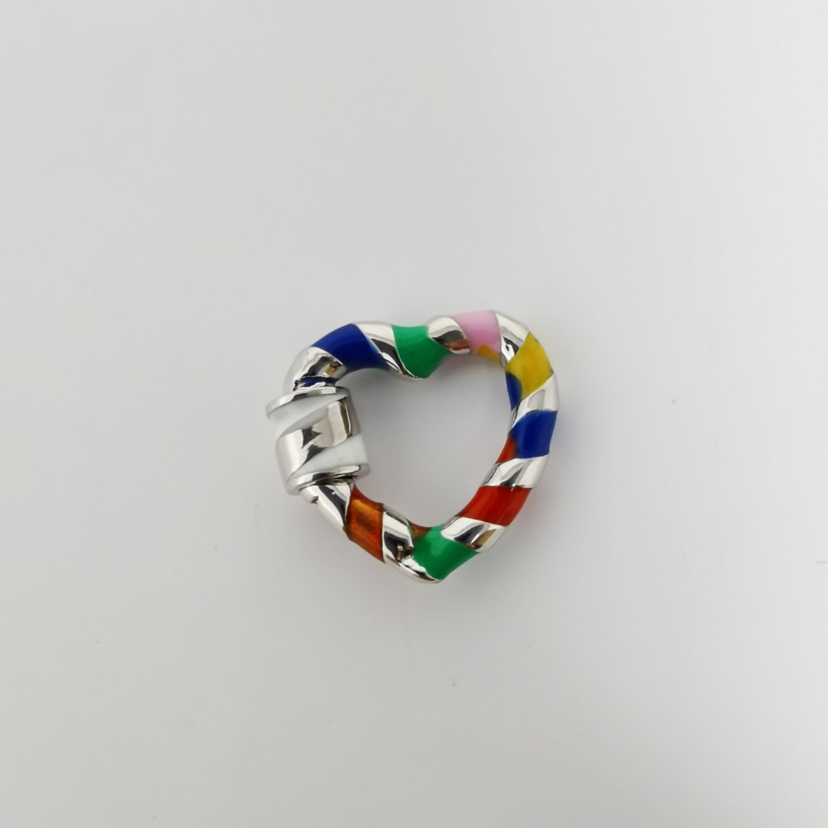 Colorful Silver Heart Carabiner, Candy Cane Swirl Design, Circle Screw Clasp - DLUXCA