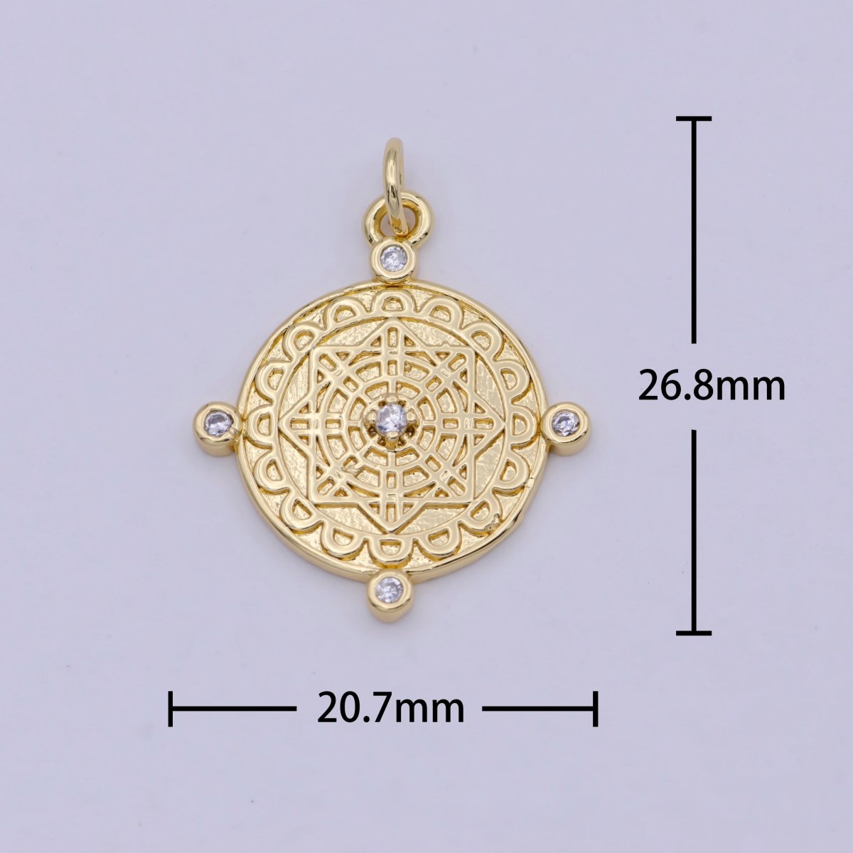 Compass Pendant, cubic zirconia cz diamonds, 14K Gold Filled, medallion pendant for Necklace Jewelry Making W-170 - DLUXCA